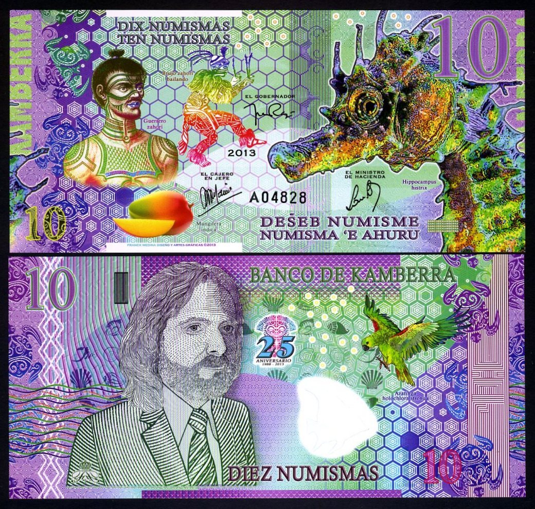 Kamberra, 10 Numismas, POLYMER, 2013, UNC Commemorative, Seahorse