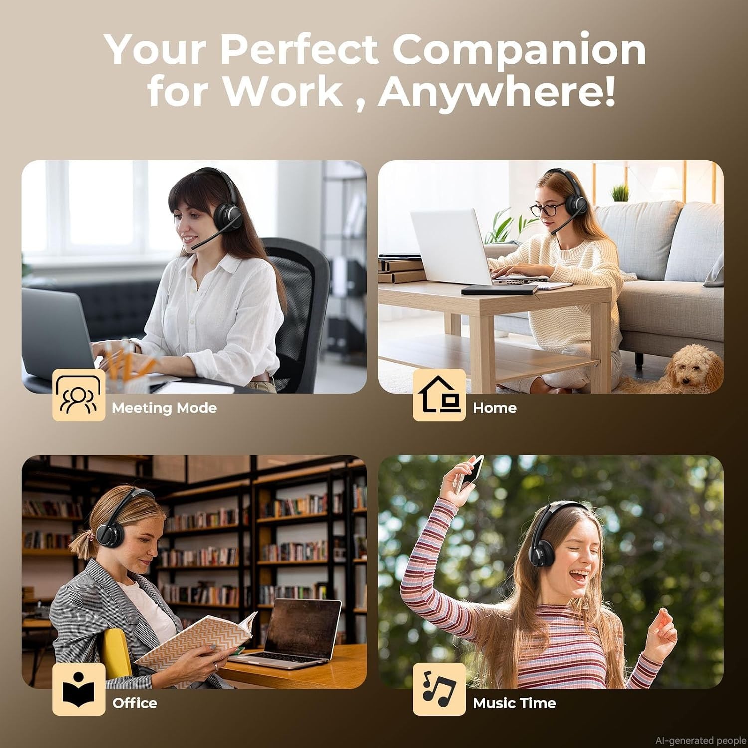 Wireless Headset with Mic for Work, Bluetooth 6.0 Headset with Microphone for PC