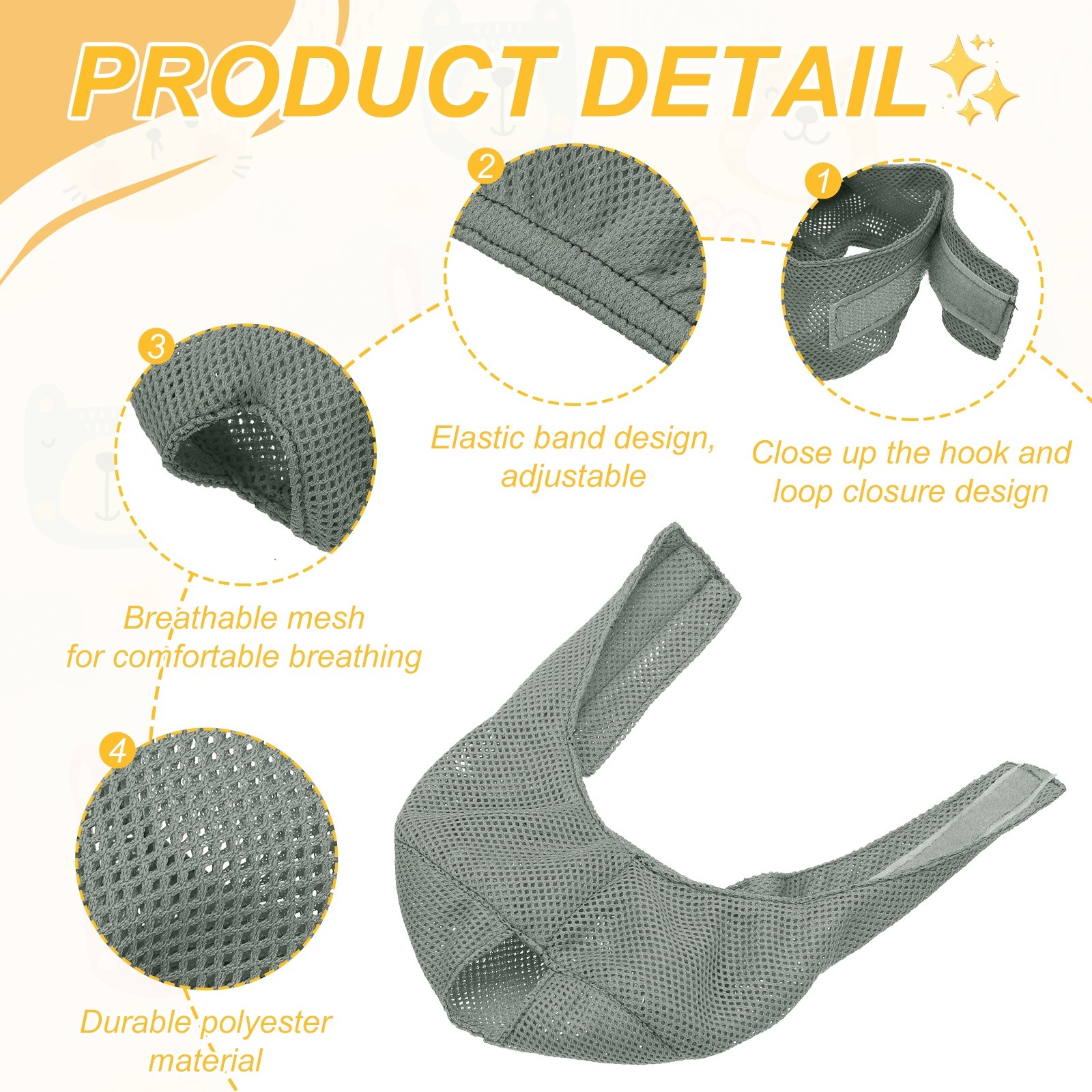 Cat Muzzle Breathable Mesh Muzzle Circumference 7-9 Inches Gray