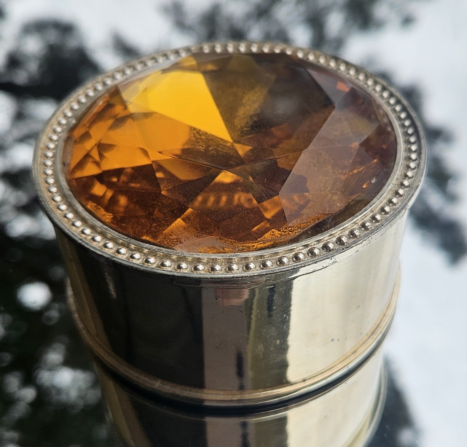 Decorative Amber Colored Gemstone Trinket Box