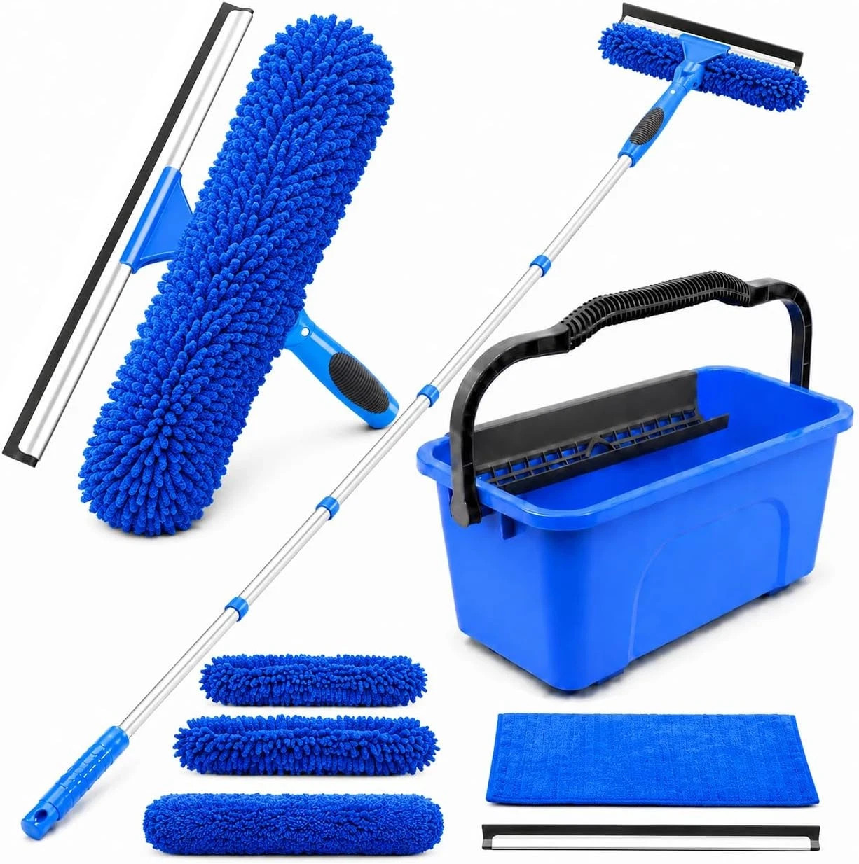 2-In-1 Window Cleaning Kit with Bucket, Extension Pole & Squeegee | 86-In Pole,