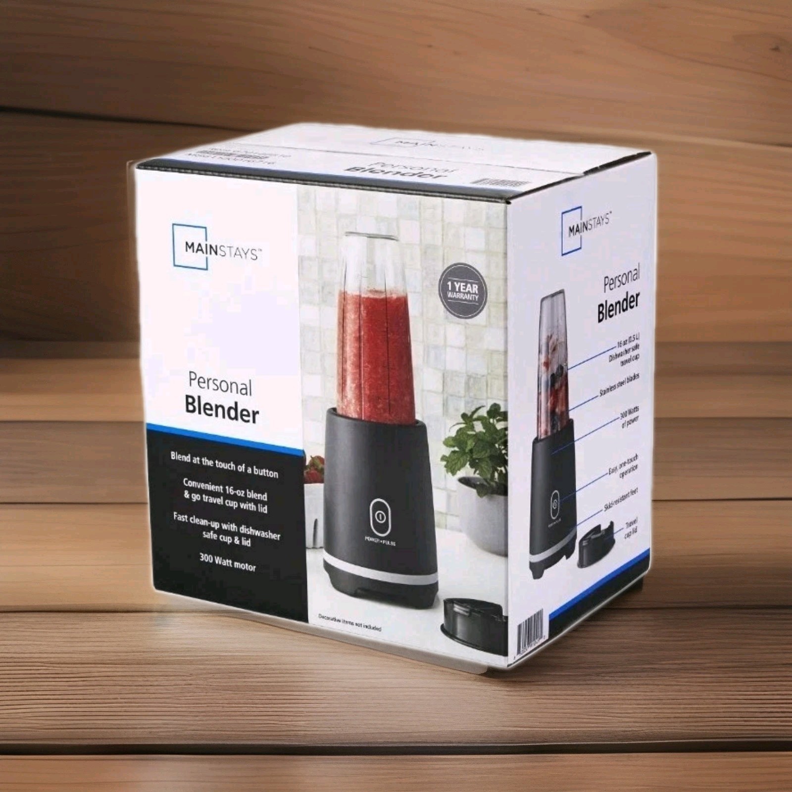 Mainstays Black Single-Serve Blender with 1 Travel Lid, 16 oz, New