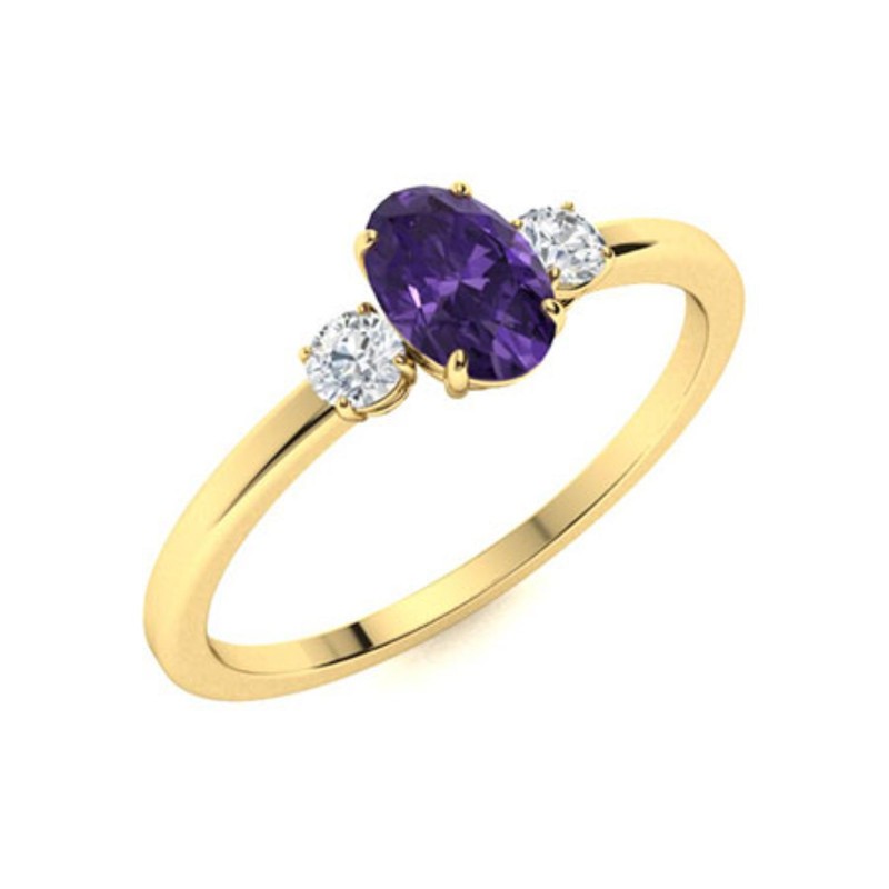 Amethyst Stone Statement Three-Stone Wife Boho Ring Jewelry Sterling Silver