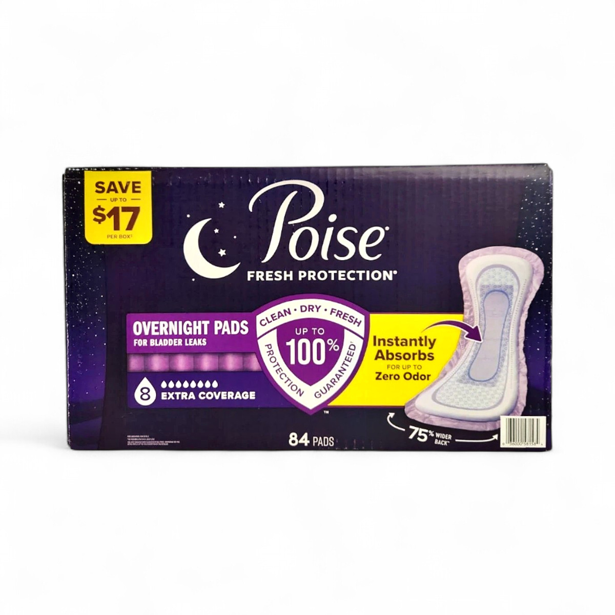 Poise Incontinence Pads, 8 Drop All Night Absorbency - 96 Count
