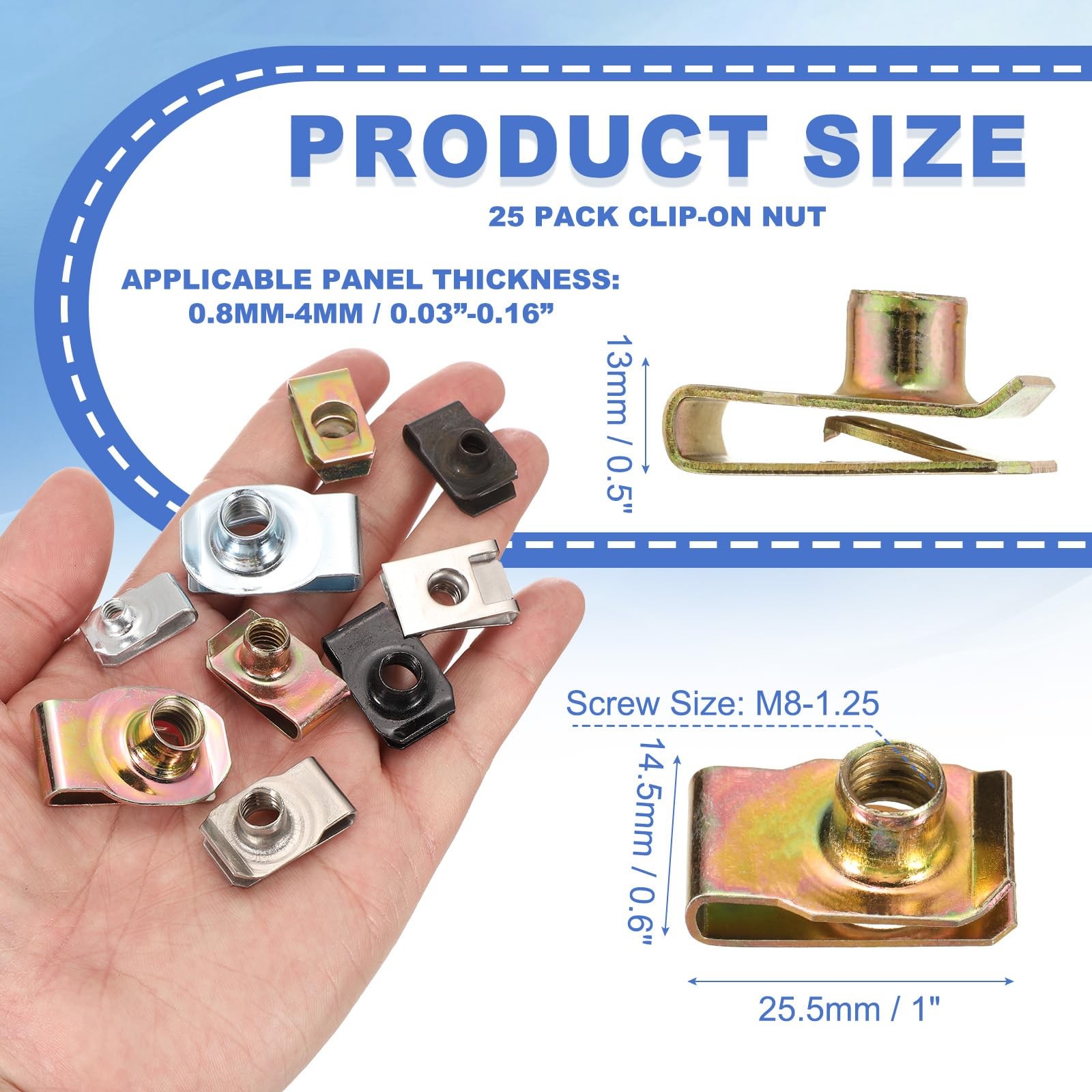 U-Style Clip-On Nut, 25 Pack M8-1.25 Regular Extruded U-Nut U-Type Fasteners ...