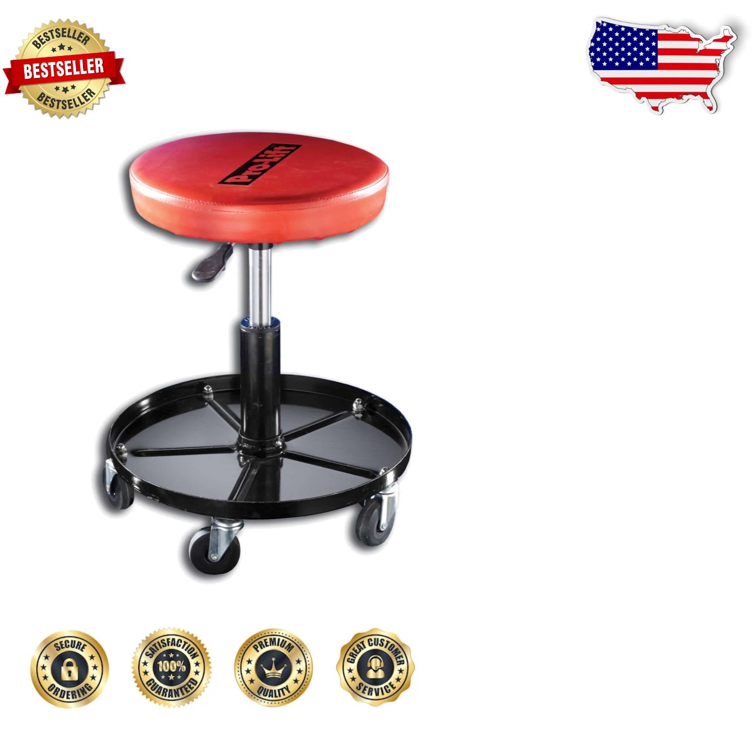 Industrial Red Pneumatic Chair, 300lb Max Weight, 20" Seat Height, Vinyl Cushion