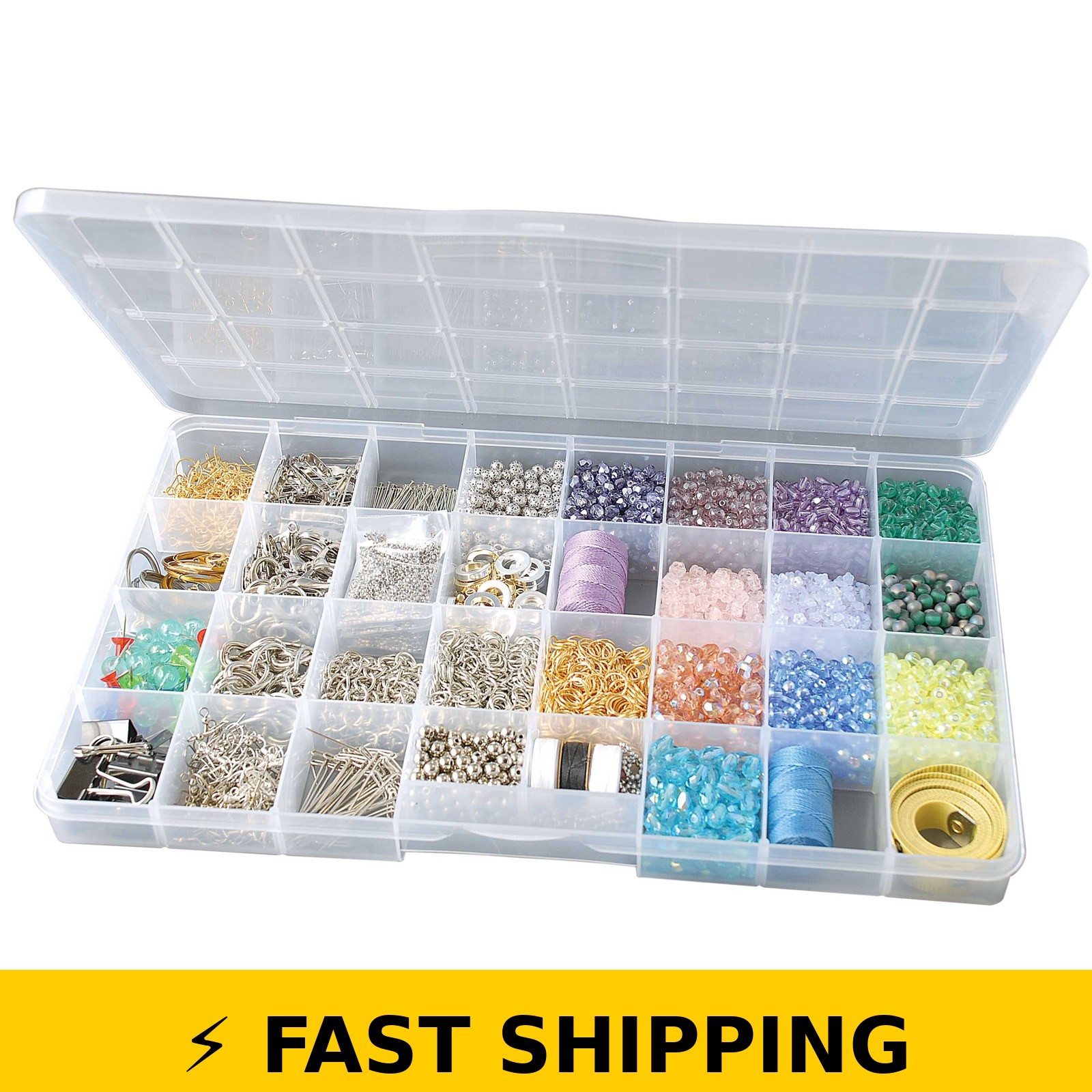 The Beadery 32 Compartment Large Bead Keeper Box - Clear Plastic