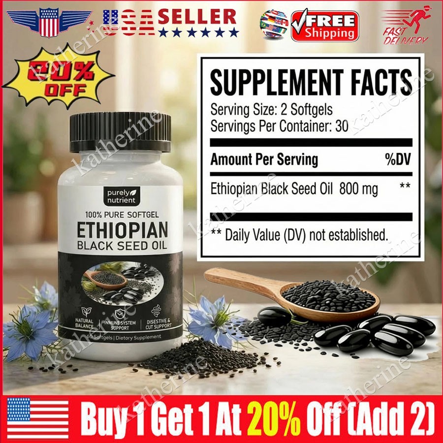 Ethiopian Black Seed Oil Softgels |4.64% Thymoquinone |Gluten-Free, 60 capsules