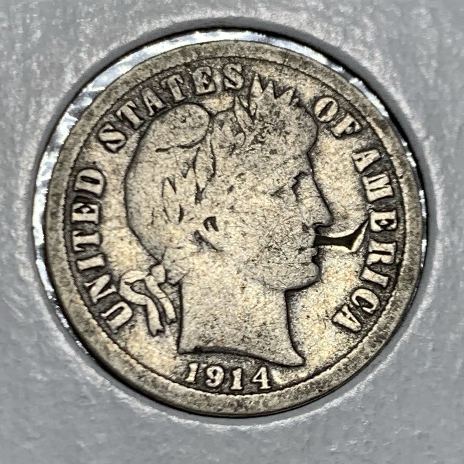 1914 BARBER DIME ~ "STRUCK THROUGH" ERROR! VG-FINE!