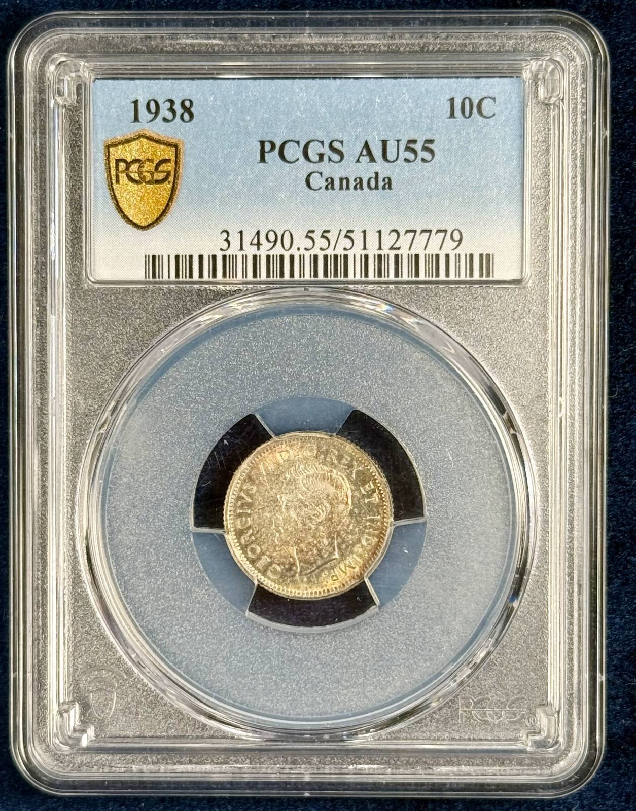 1938 10 Cent CANADA Silver 10 CENTS PCGS AU-55 KM#1155