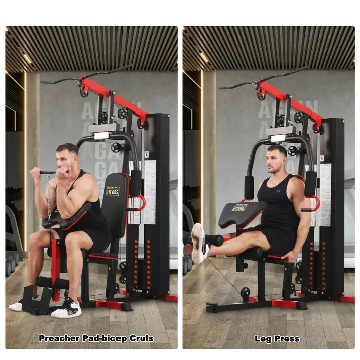 Multifunctional Full Home Gym System Workout Station with 122.5 Lbs Weight Stack