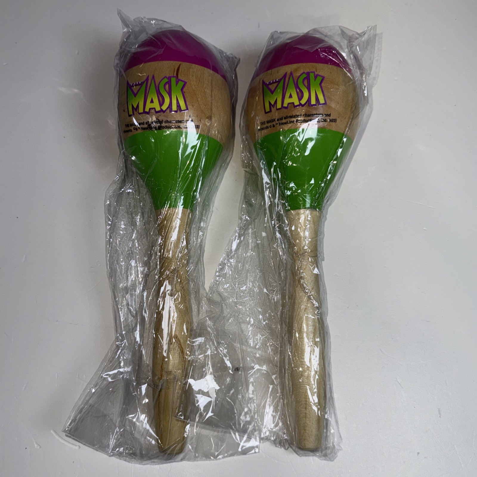 Pair Of Vintage The Mask Movie Promo Wood Maracas EVERI Jim Carrey Promo