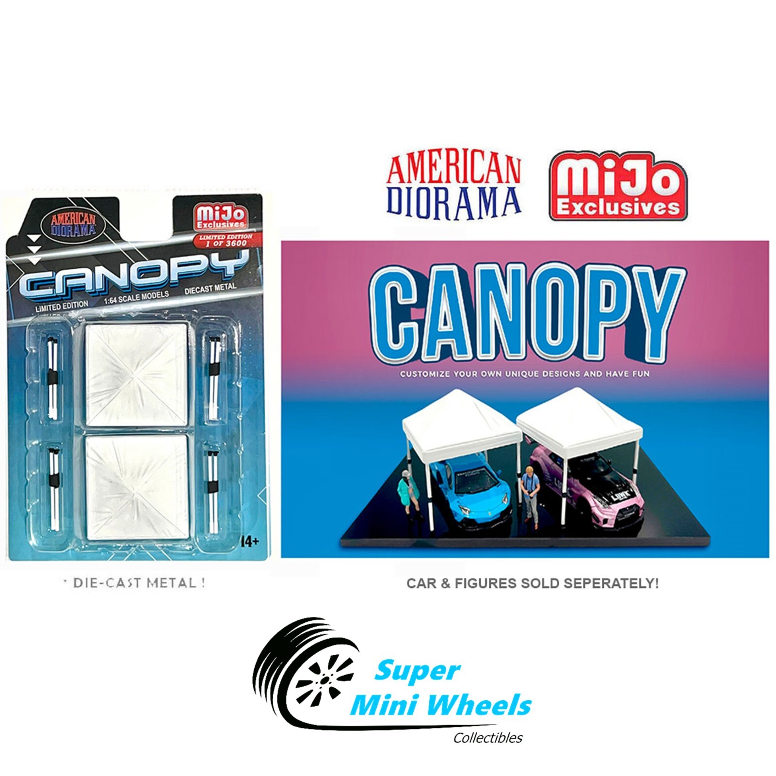 American Diorama 1:64 - 2-Pack Canopy Set – White - Metal
