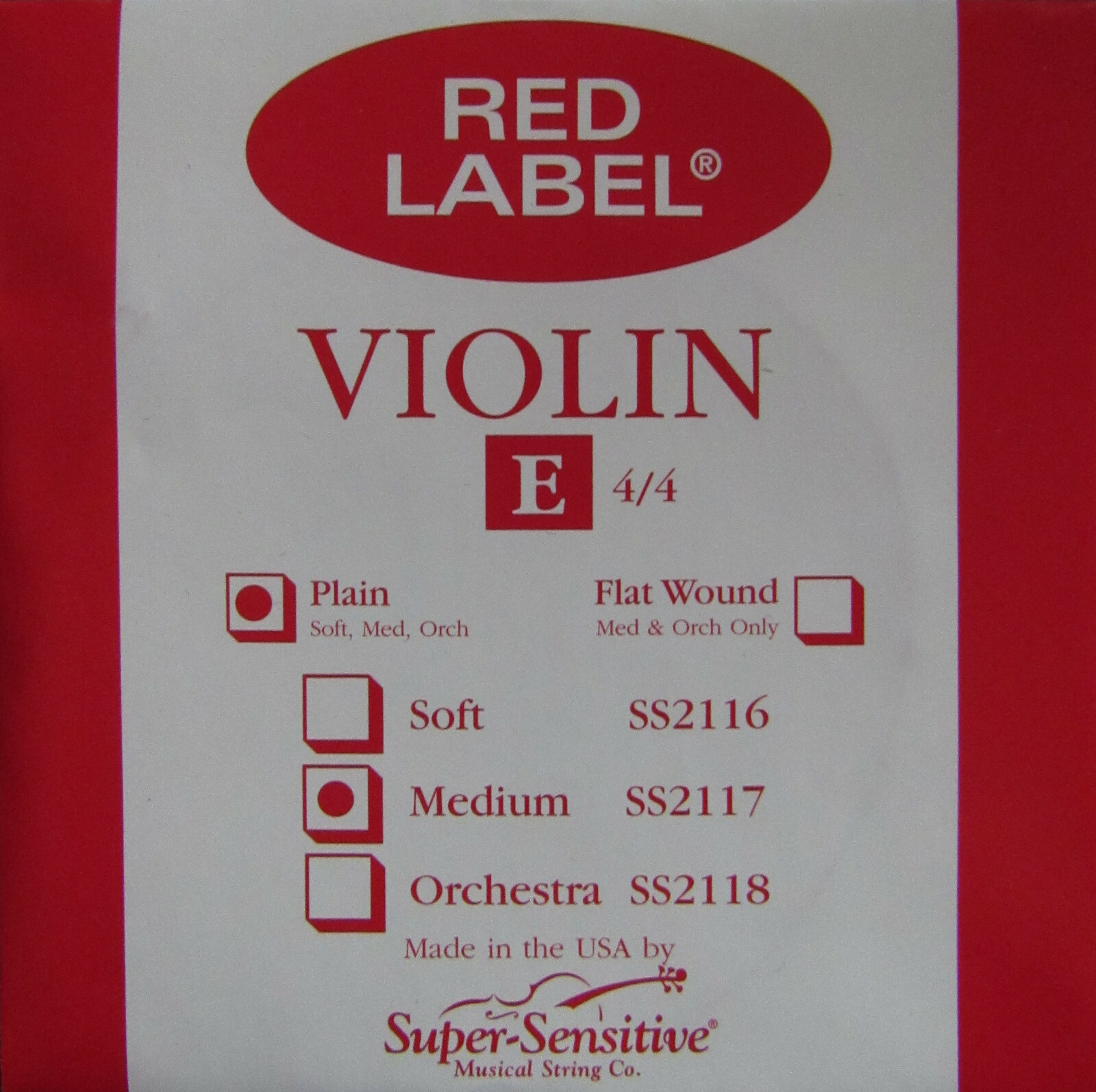 Violin String E 4/4 Medium Plain Red Label Super Sensitive SS2117 Instrument