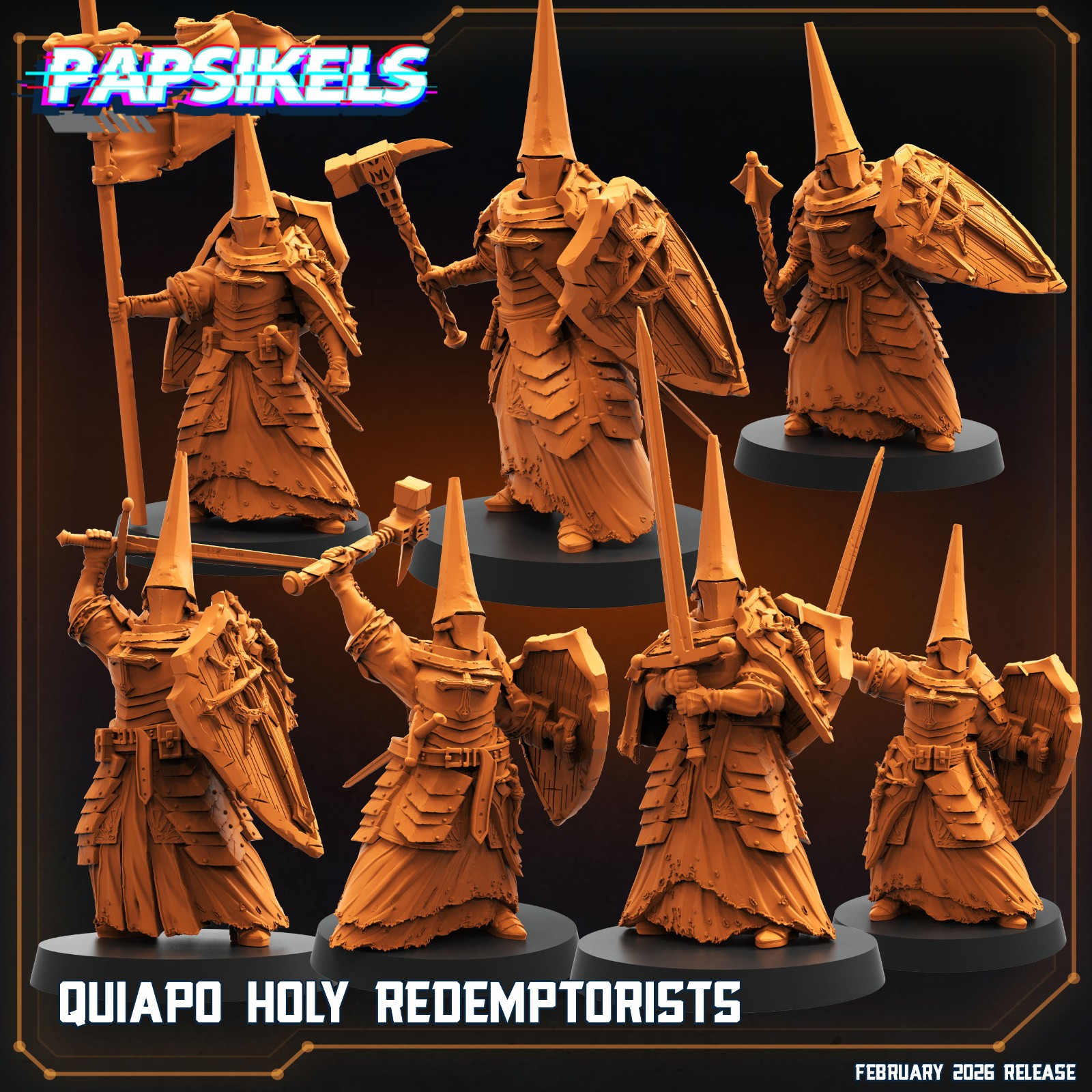 7x Holy Warrior Zealot Squad 32mm Resin Miniatures Set