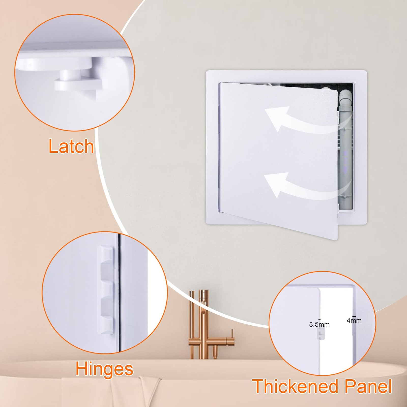 10x10 Inch White Plastic Reinforced Hinged Removable Ceiling Access Panel