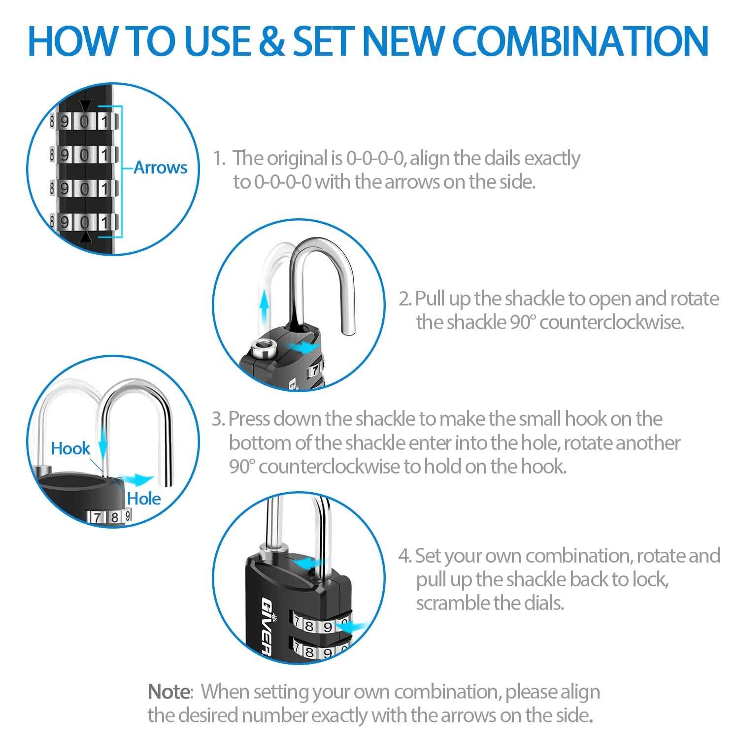 GIVERARE 4 Pack Combination Lock, 4-Digit Padlock Keyless, Resettable Black