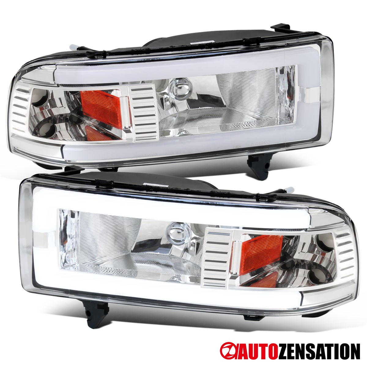 Headlights Fit 1994-2001 Dodge Ram 1500 2500 3500 LED Tube Head Lamps Left+Right