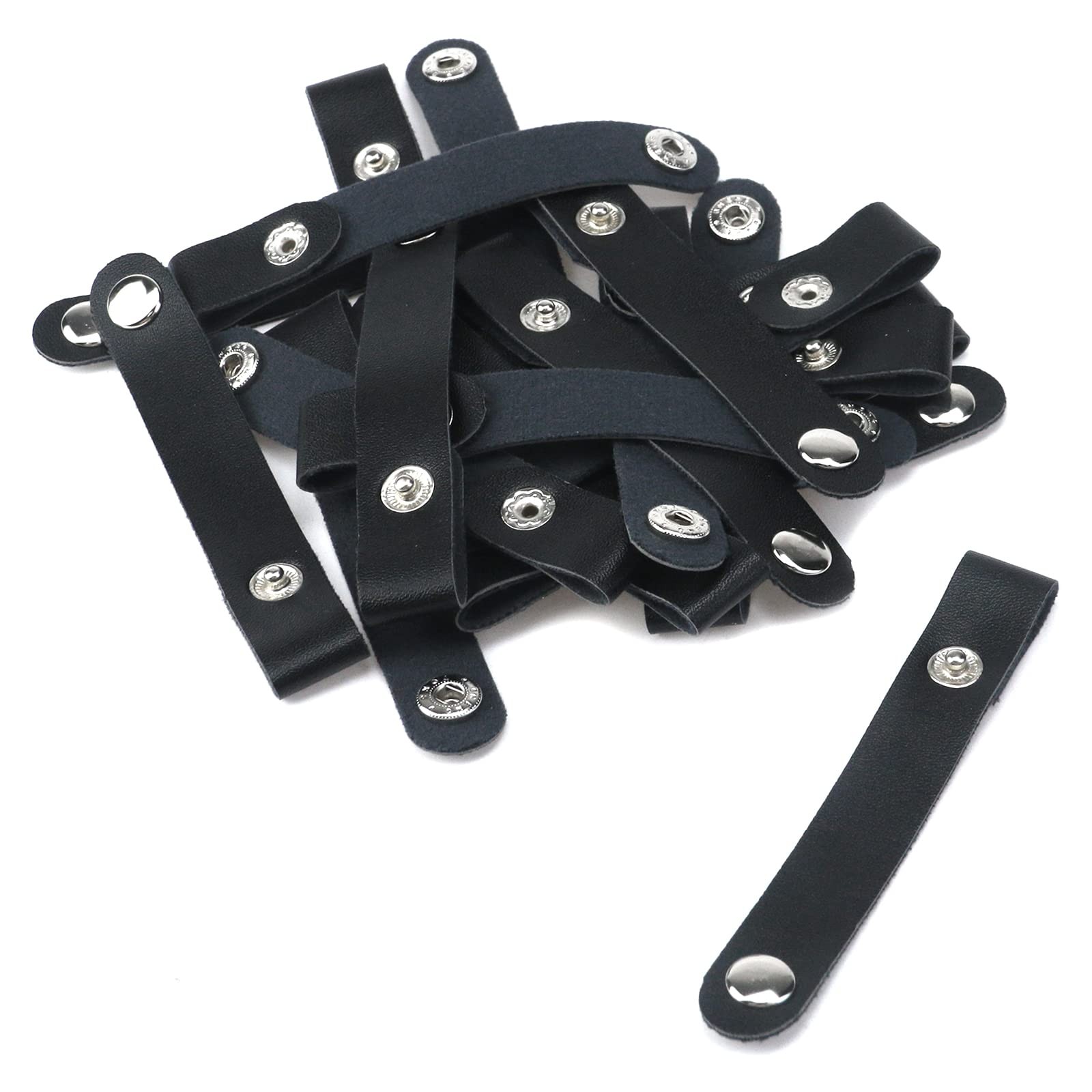 Dnyta 20 Pcs Leather Cable Straps with Snaps, Charger Ties, Black
