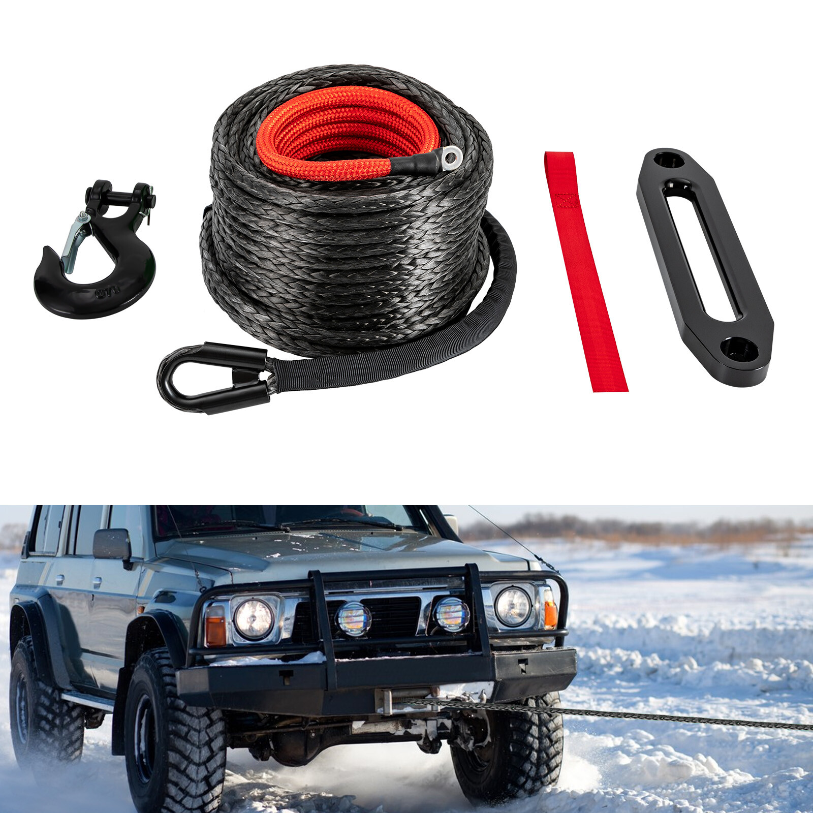 Synthetic Winch Rope Winch Line Recovery Cable 3/8"x100ft 23809lbs for SUV Truck