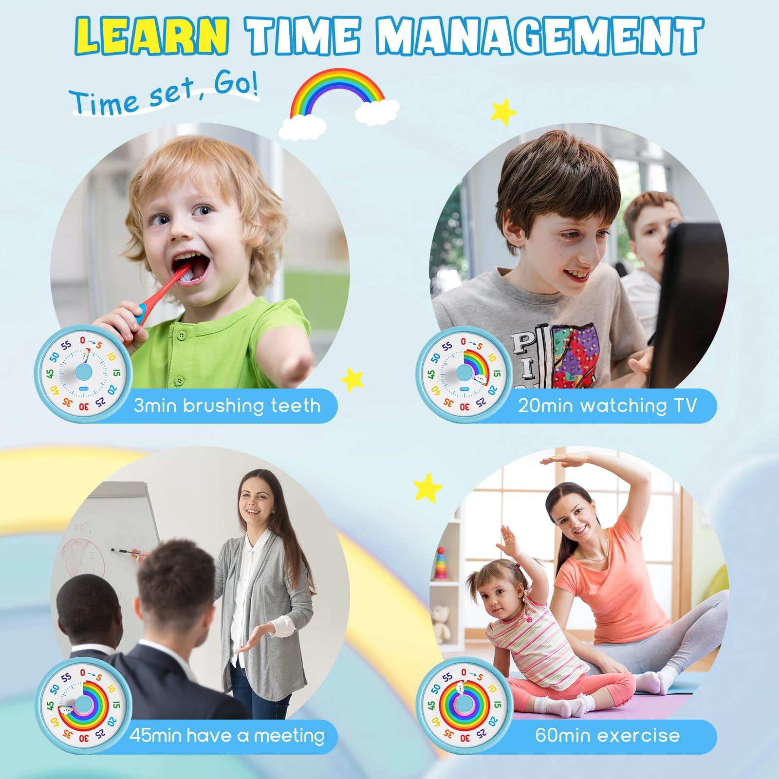 HIPPIH Visual Timer for Kids, 60 Minute Countdown Timers Classroom Blue