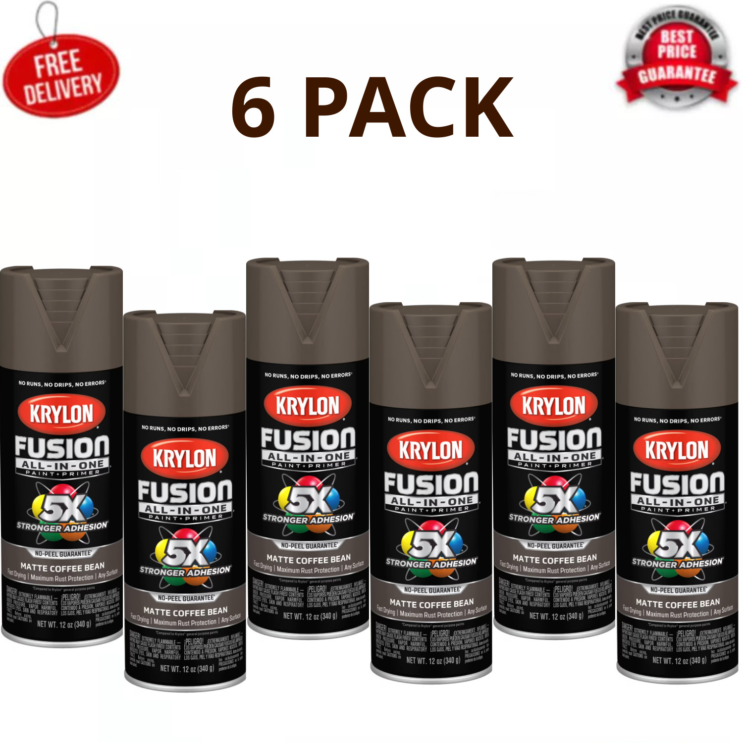 Krylon Fusion All-In-One Coffee Bean Matte Spray Paint 12 oz 6 Pack