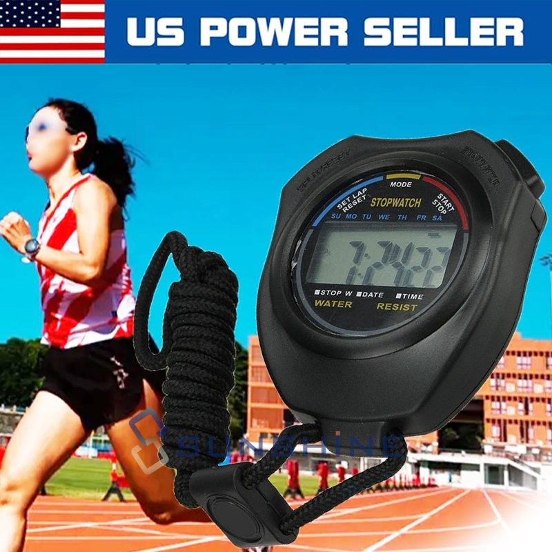 LCD Digital Stopwatch Sports Counter Timer Watch Handheld Countdown Stop Timer