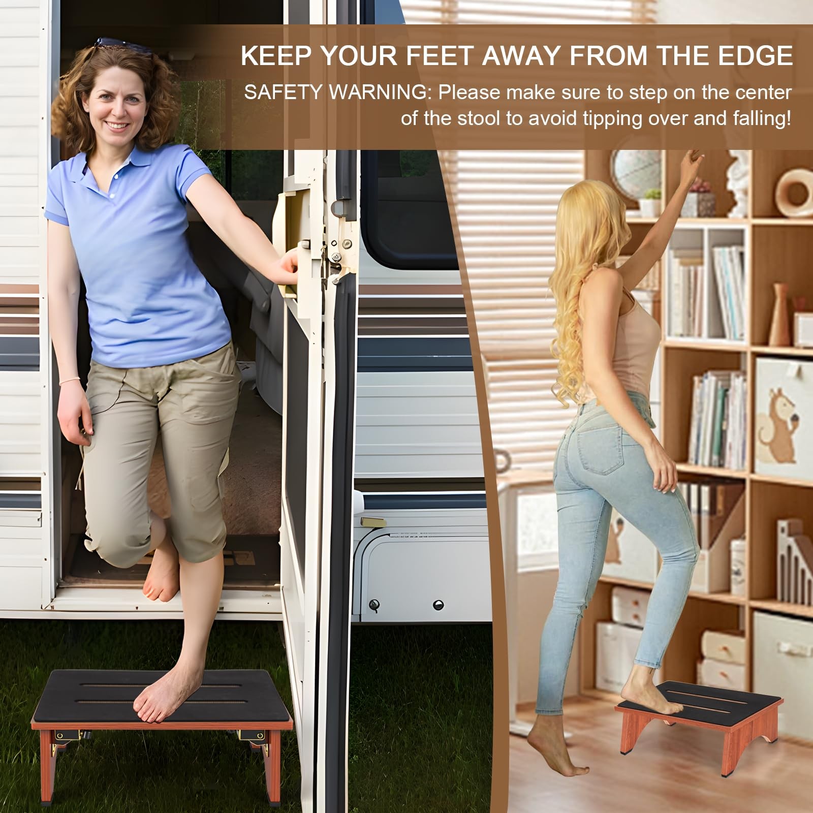 Step Stool Foldable, Wooden Step Stool with Non-Slip Stepping Platform, Foldi...
