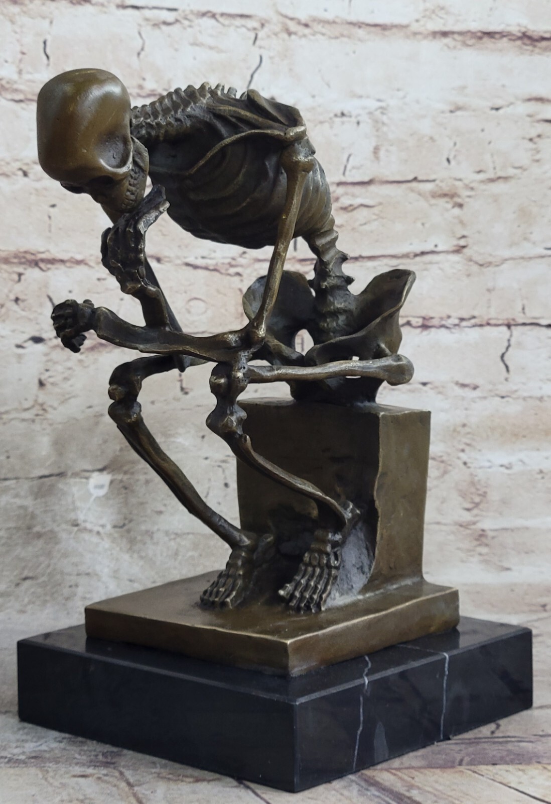 Signed Milo Skeleton Thinkker Tribute to Rodin Bronze Sculpture Statue Marble