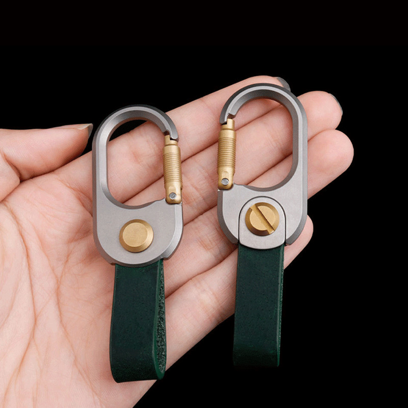 1PC Titanium Brass Leather Keychain Portable Removable Key Ring Pendant EDC Tool