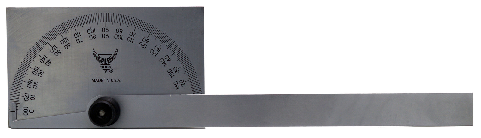 Protractor 0-180Deg 6" Arm with Rectangular Head: 3-5/16" x 2"