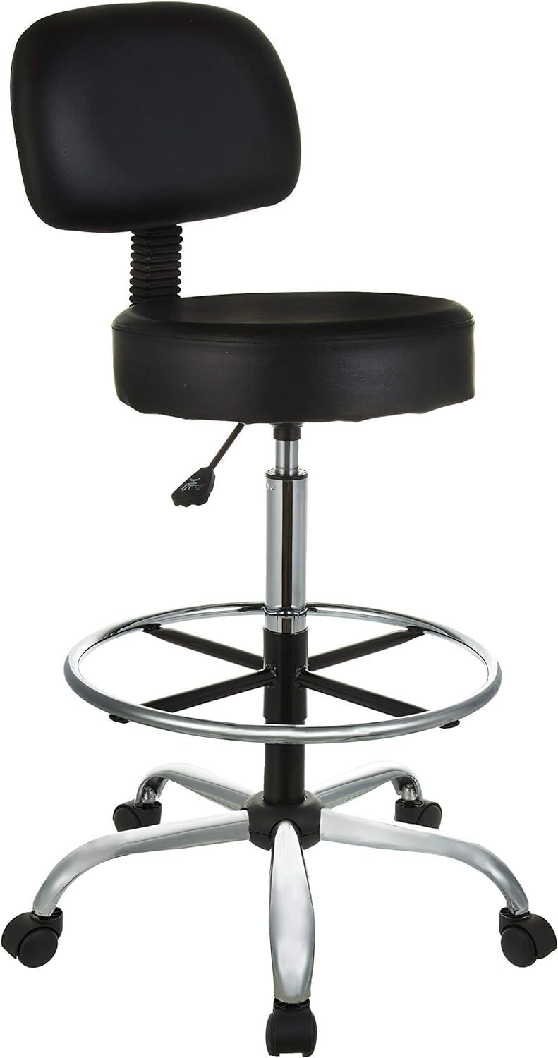 AmazonBasics Adjustable Drafting Spa Bar Stool w/ Foot Rest, Wheels - Black