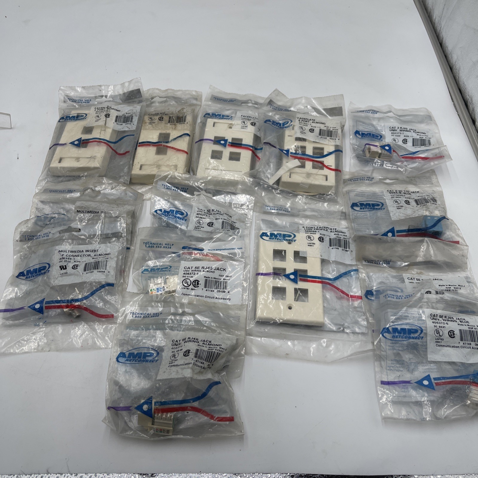 AMP NETCONNECT LOT Almond  Faceplate CAT 5 RJ45 Jacks Blue See Photos