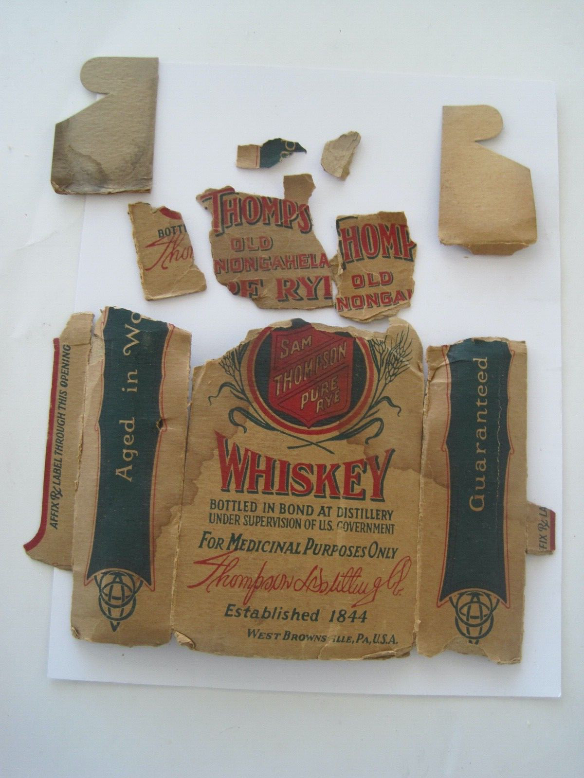 Prohibition Whisky Label For Medicinal Purposes Only Sam Thompson Pure Rye