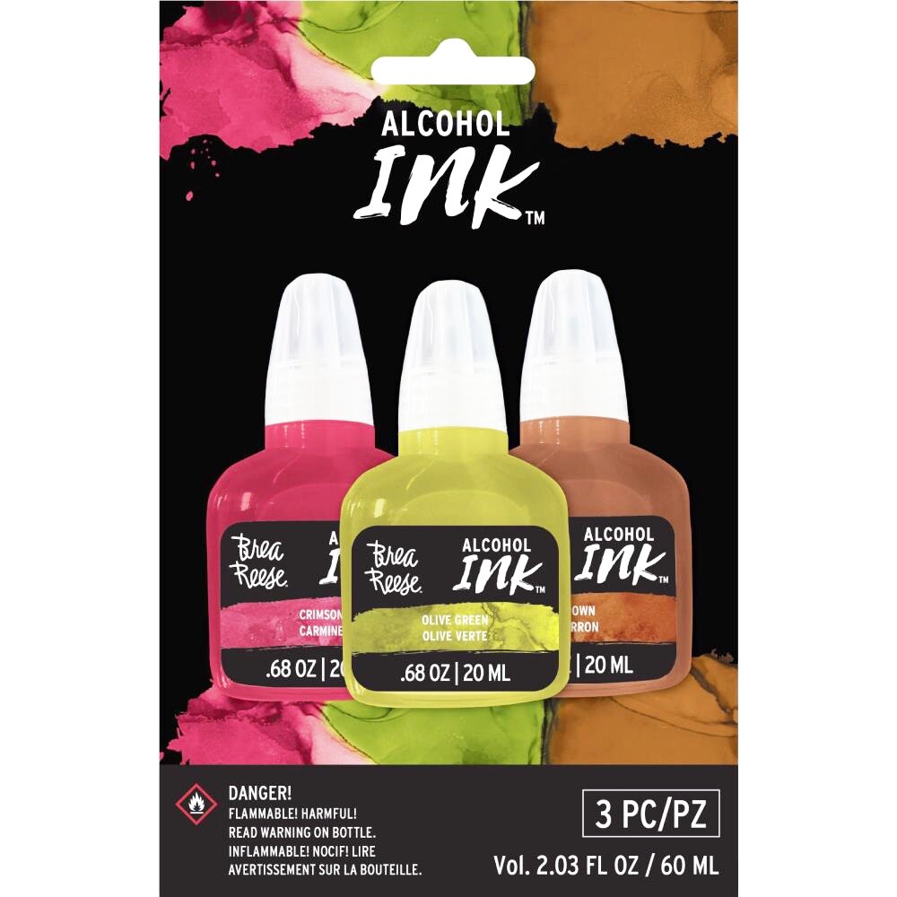 Brea Reese, Alcohol Ink, 3 Pack, Crimson Red Ink, Olive Green Ink, Brown Ink