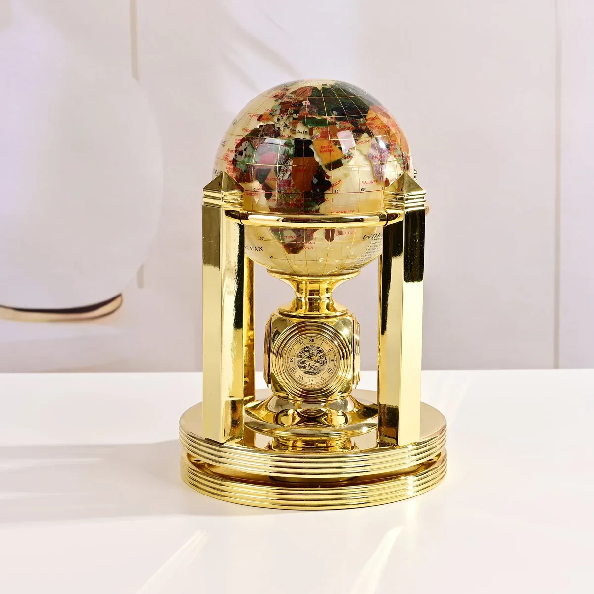 KALIFANO 8.5" Tall Gemstone Globe with 4" Mother of Pearl Diamond Cut Ocean