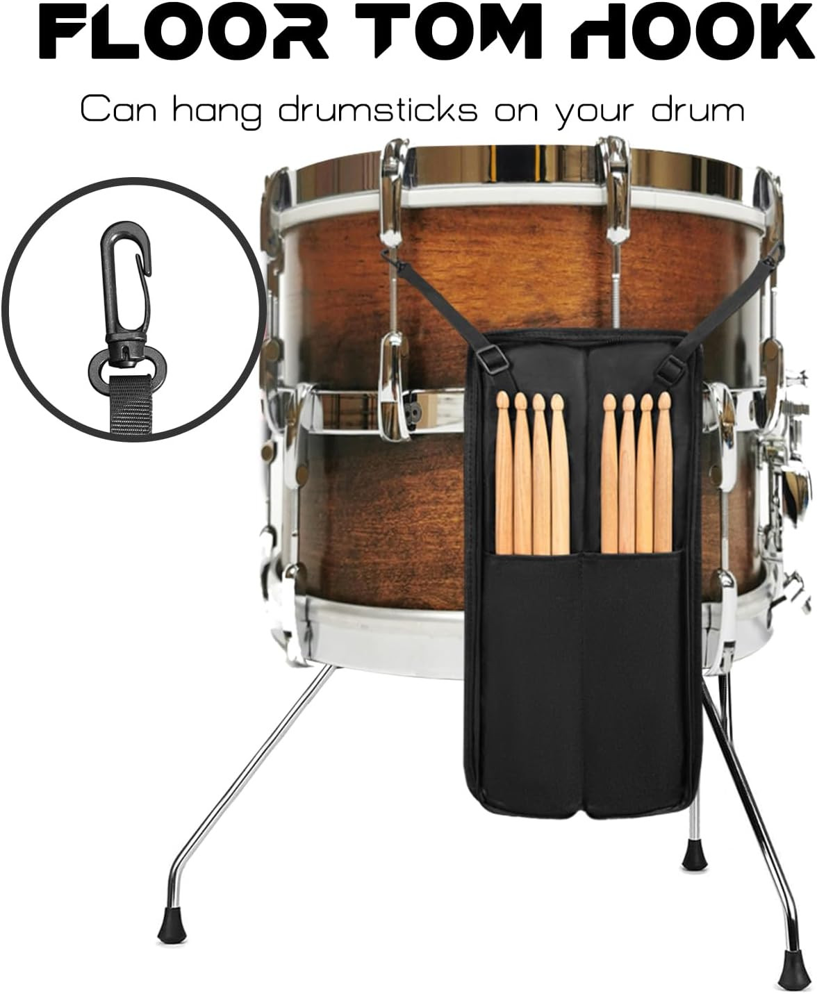 Drumstick Bag, Small Drumstick Storage Case, Hanging Drumstick Rack Bag (Black)