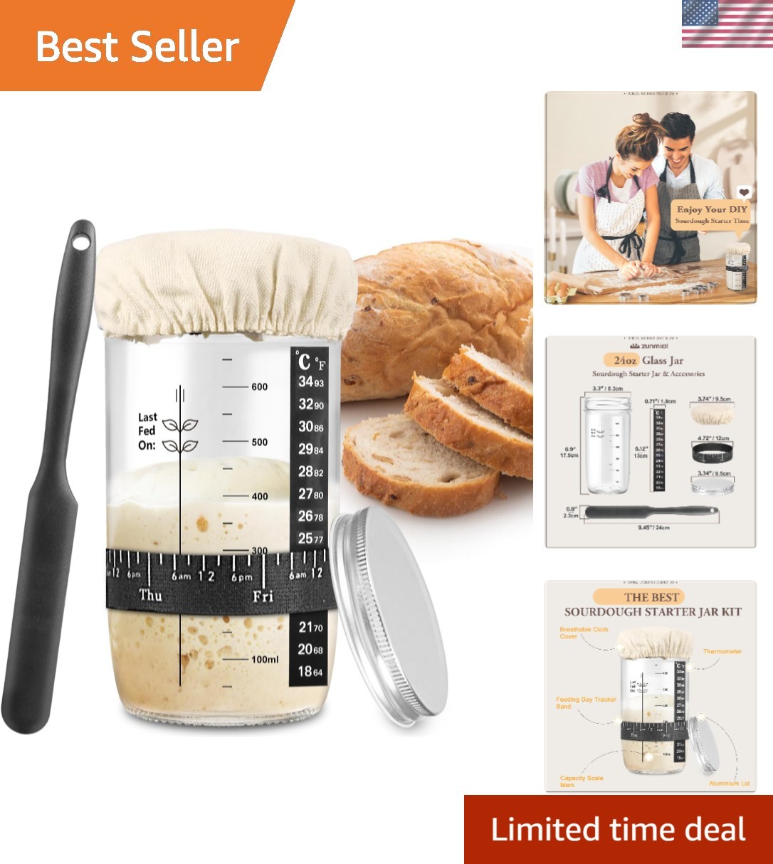Innovative Sourdough Starter Kit - 24 oz with Date Marked Band & Breathing Cover