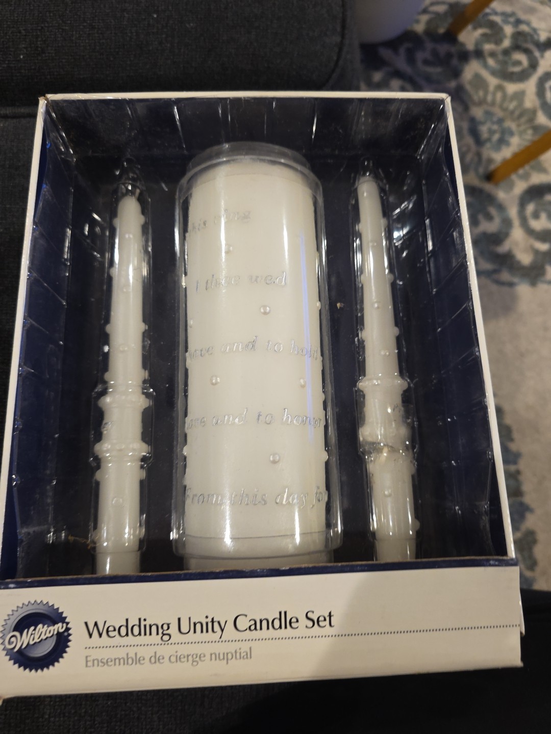 Wilton Wedding Ceremony Unity Candle Set Elegant "With This Ring I Thee Wed"