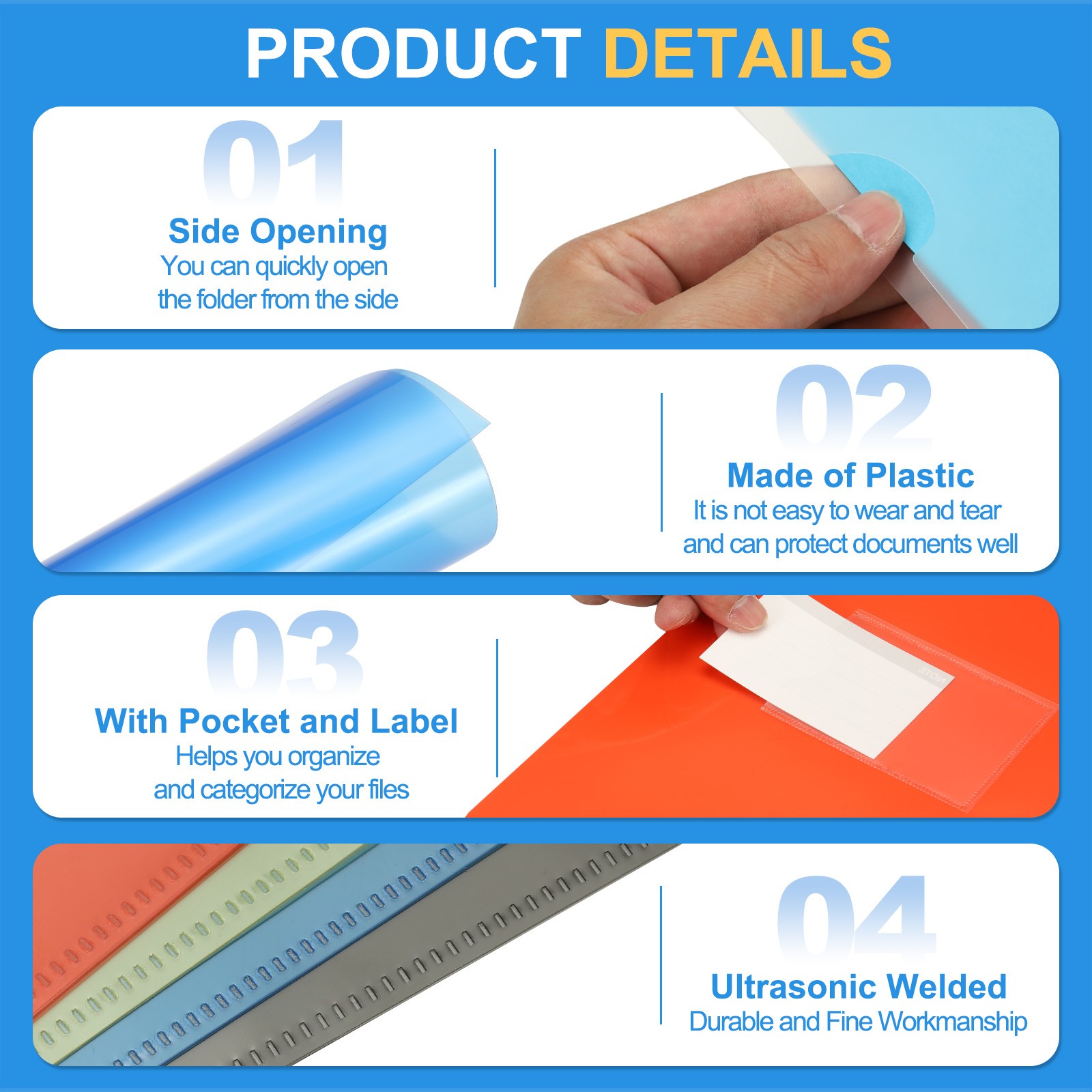 6 Pack L-Type Plastic Folders, Clear Folders, Dark Gray