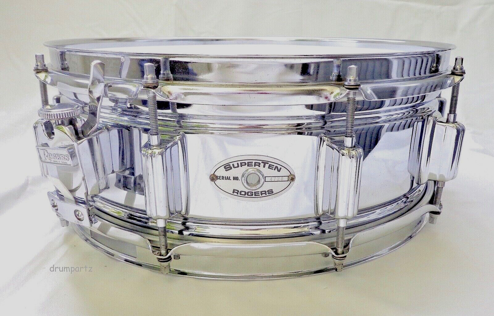 ROGERS - SUPERTEN SNARE DRUM - Vtg 70's SCRIPT BADGE - 10 Lug Steel  5" x 14"