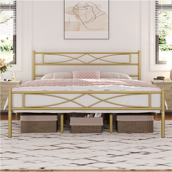 Metal Bed frame Platform Bed with Curved Design Headboard Twin/Full/Queen
