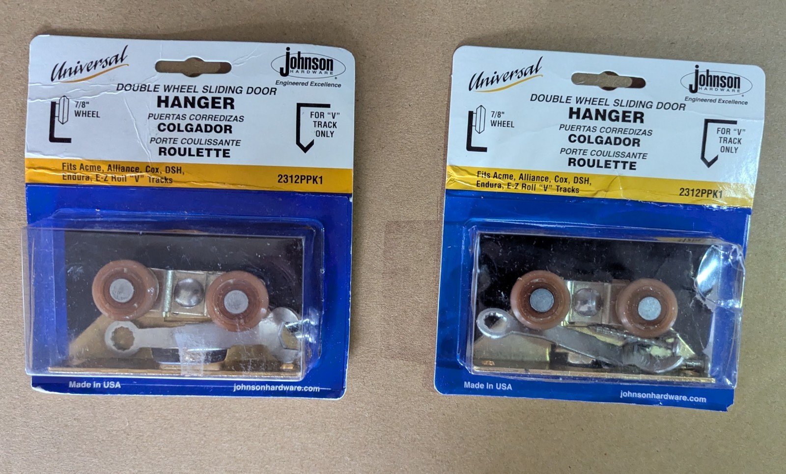 Double Wheel Sliding Door Hanger, Two [2] - Johnson, High Quality- 2312PPK1 -New