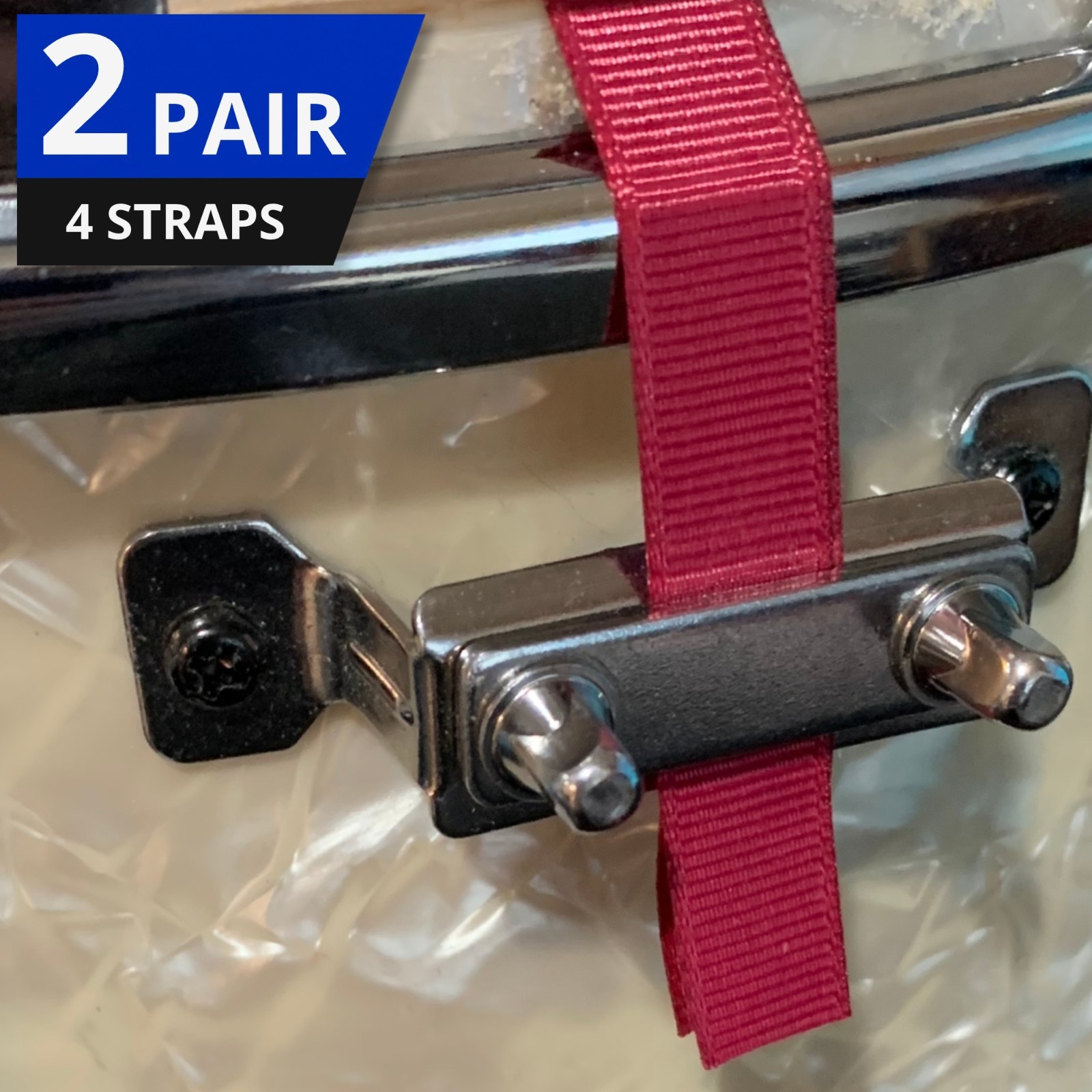Burgundy Grosgrain Snare Drum Straps 2 Pair Backup Strap Set
