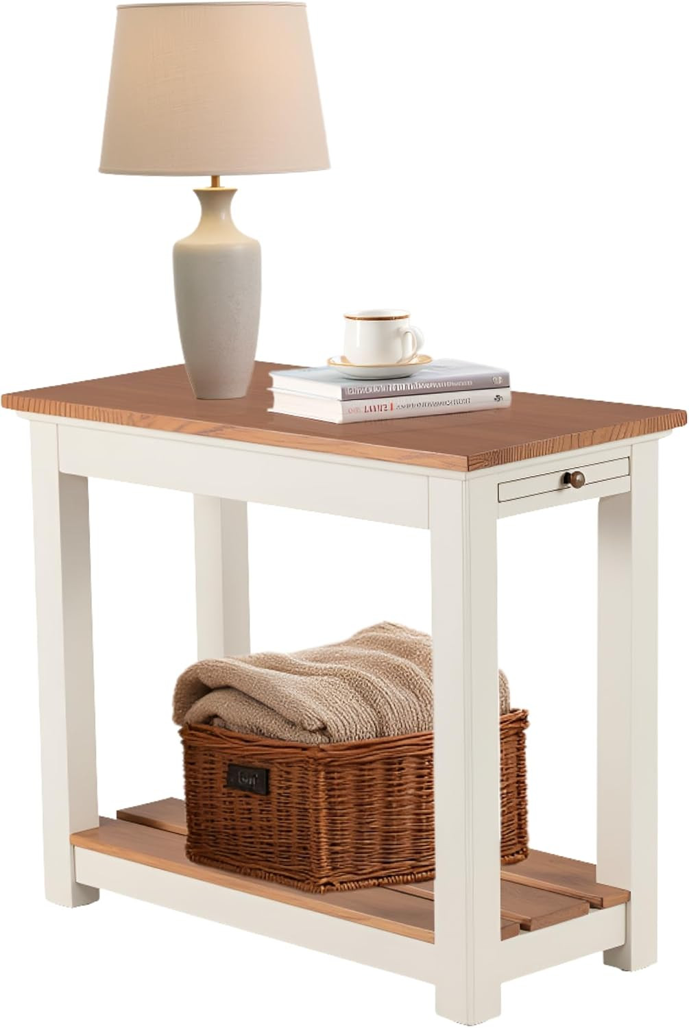 Savannah Narrow End Table – 12” W X 22” D Small Side Table with Pull-Out Tray an