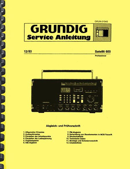Grundig Satellit 600 Shortwave World Radio Receiver SERVICE MANUAL