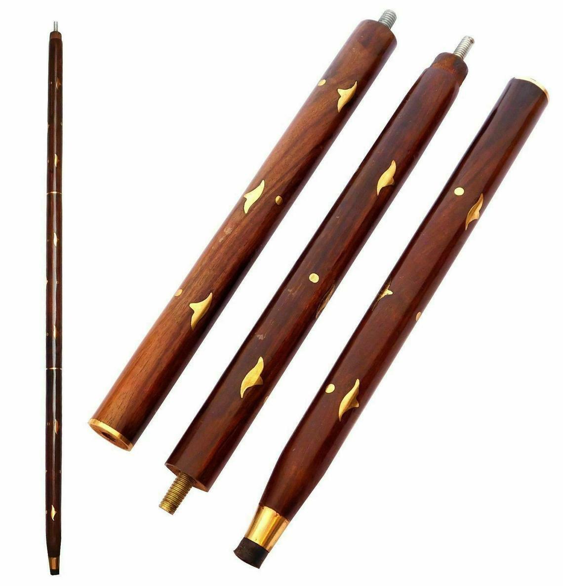 Wooden Cane Shaft Only – 3-Fold Vintage Style, Compatible with Brass Handles