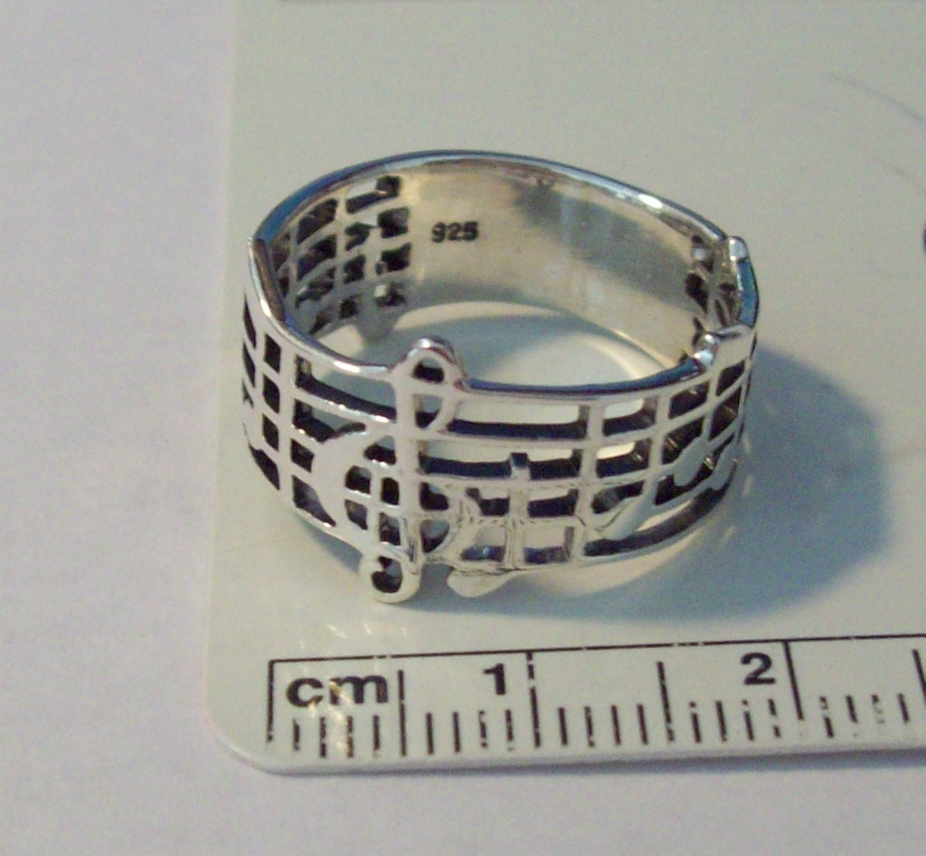 size 8.75 Sterling Silver Music Note Staff Wide Band Ring