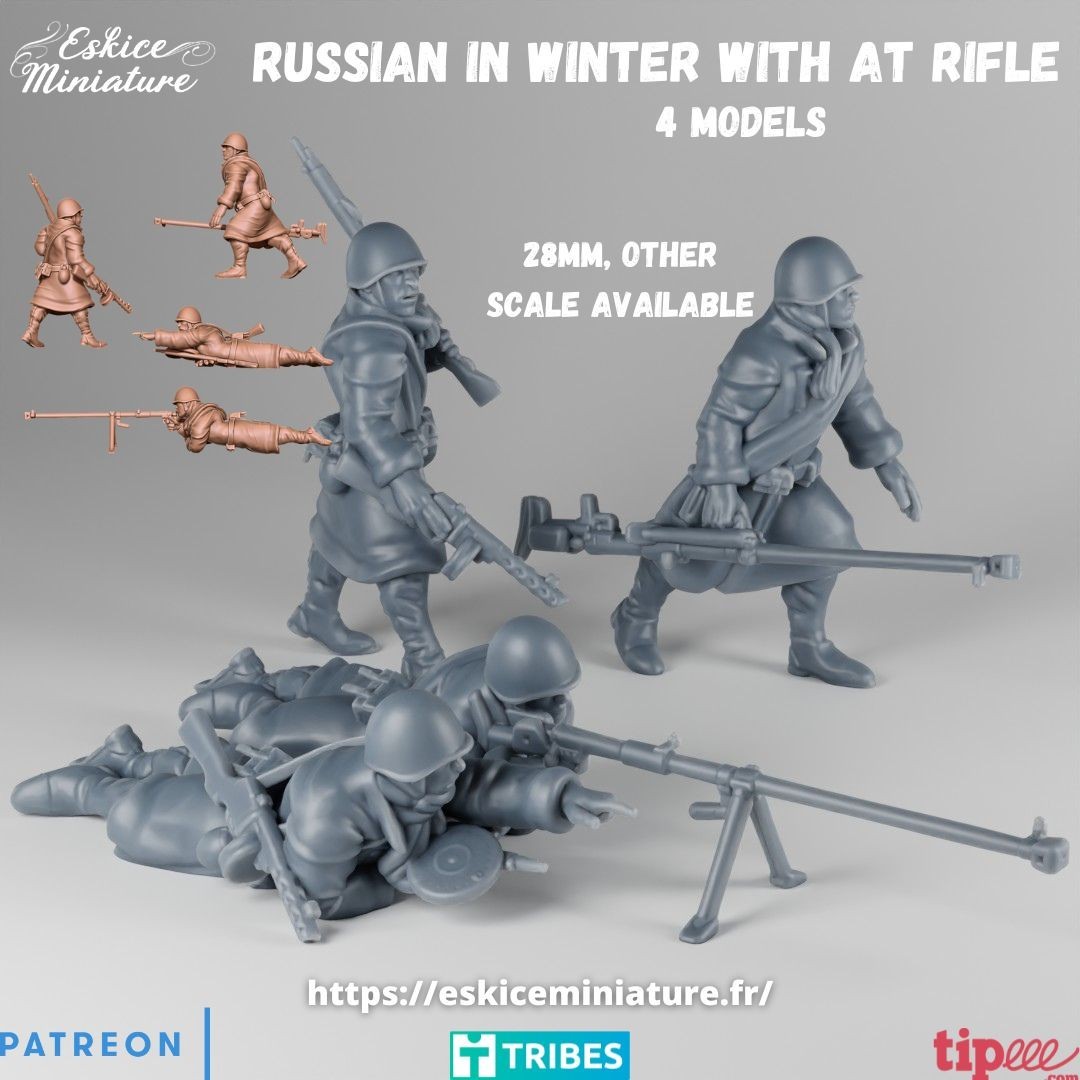 Eskice Miniatures WW2 Soviet Winter AT Rifle Firing & Moving Bolt Action 28mm +