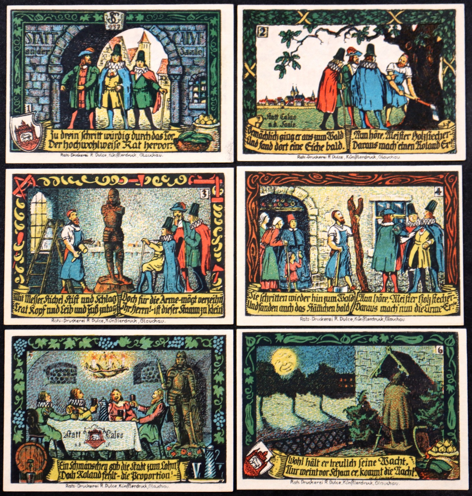 CALBE 1917 (1921) "Carving the Roland Statue" Complete Series German Notgeld